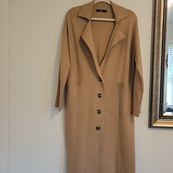 Camel Long Knit Casual Cardigan Oversize Sweater Fall Jacket Button Down Sz: S - Picture 2 of 13